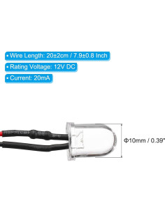Diodos LED Amarillo 10mm PATIKIL 30 Pcs 12V DC Pre Cableados 2