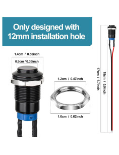Interruptor pulsador 12mm AccEncyc - IP66, 10PCS, 3A 250V 2