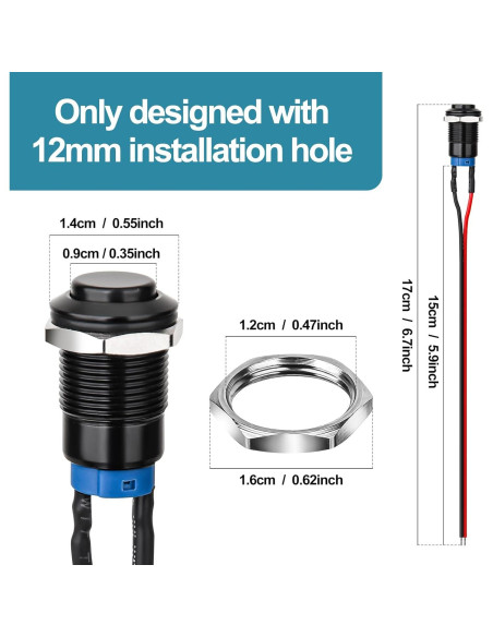 Interruptor pulsador 12mm AccEncyc - IP66, 10PCS, 3A 250V