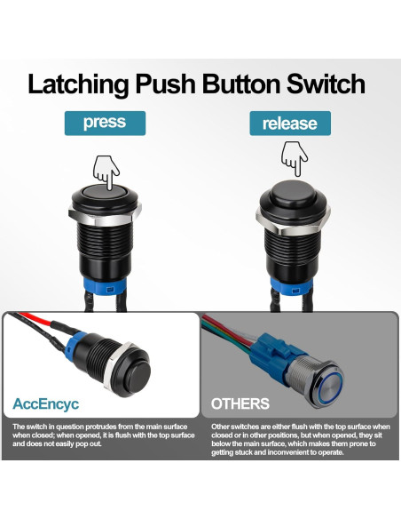 Interruptor pulsador 12mm AccEncyc - IP66, 10PCS, 3A 250V
