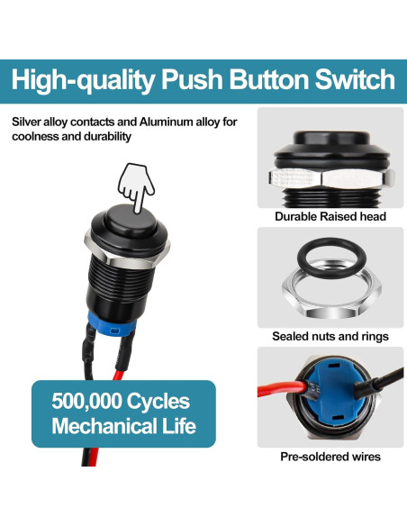 Interruptor pulsador 12mm AccEncyc - IP66, 10PCS, 3A 250V