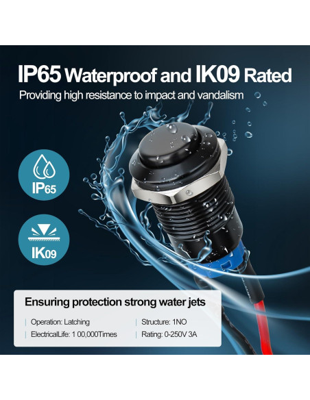 Interruptor pulsador 12mm AccEncyc - IP66, 10PCS, 3A 250V