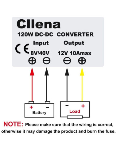 Convertidor DC 8V-40V a 12V 10A Cllena Regulador Impermeable