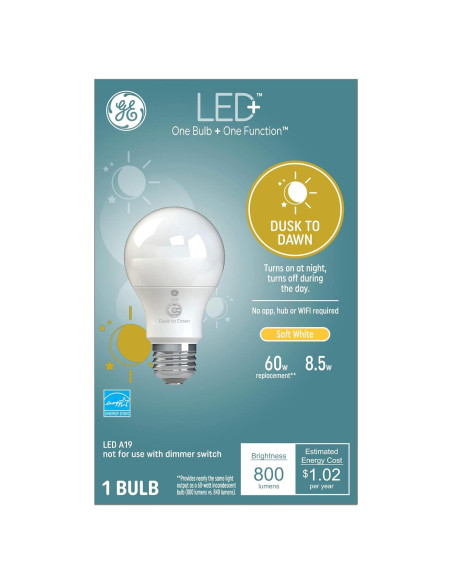 Bombilla LED GE Dusk to Dawn A19 8.5W 800 Lúmenes Exterior