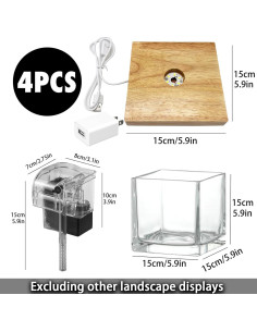 Kit Acuario de Vidrio SARUFO 3.06L con Base de Madera y Luz LED 2