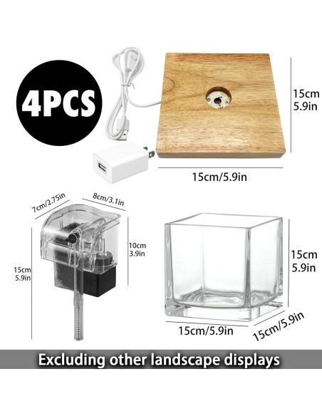 Kit Acuario de Vidrio SARUFO 3.06L con Base de Madera y Luz LED