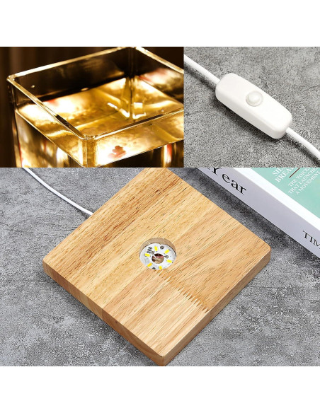 Kit Acuario de Vidrio SARUFO 3.06L con Base de Madera y Luz LED