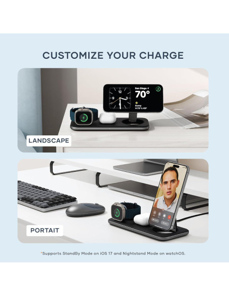 Base de Carga Inalámbrica Satechi Qi2 3 en 1 15W para iPhone