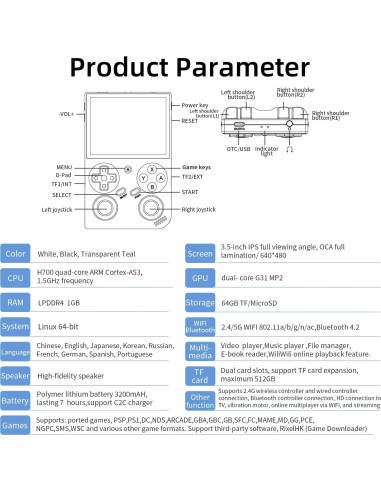 Consola de Juegos Portátil GiipGoop RG35XXPro 64GB Retro