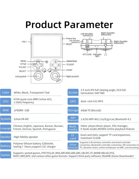 Consola de Juegos Portátil GiipGoop RG35XXPro 64GB Retro