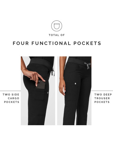 Pantalones de Scrub Cargo FIGS Kade para Mujeres - Negro, 4 Bolsillos