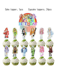 Set de 25 Decoraciones de Pastel Rainbow High - Toppers para Cupcakes 2