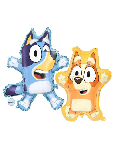 Globos de Cumpleaños Bluey y Bingo - 28" y 25" - Licencia Oficial