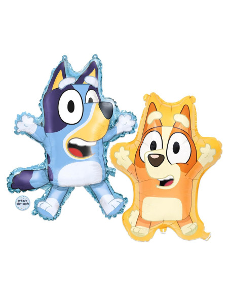 Globos de Cumpleaños Bluey y Bingo - 28" y 25" - Licencia Oficial
