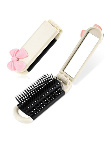 Cepillo de Pelo Plegable con Espejo Gtziqa - Blanco Crema