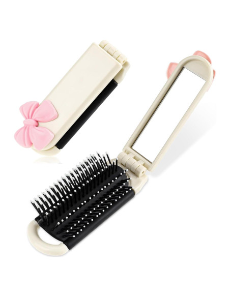 Cepillo de Pelo Plegable con Espejo Gtziqa - Blanco Crema
