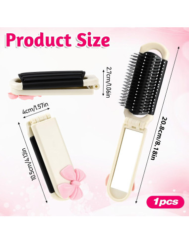 Cepillo de Pelo Plegable con Espejo Gtziqa - Blanco Crema