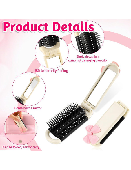 Cepillo de Pelo Plegable con Espejo Gtziqa - Blanco Crema