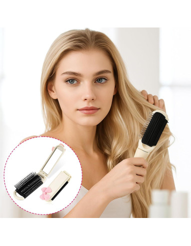 Cepillo de Pelo Plegable con Espejo Gtziqa - Blanco Crema