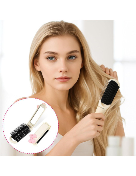 Cepillo de Pelo Plegable con Espejo Gtziqa - Blanco Crema