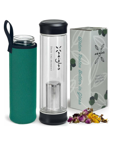 Botella de Té Xaeiglas 400ml con Infusor Acero Inoxidable