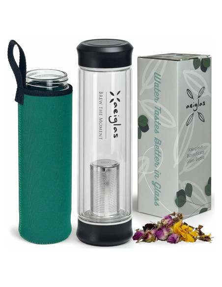 Botella de Té Xaeiglas 400ml con Infusor Acero Inoxidable