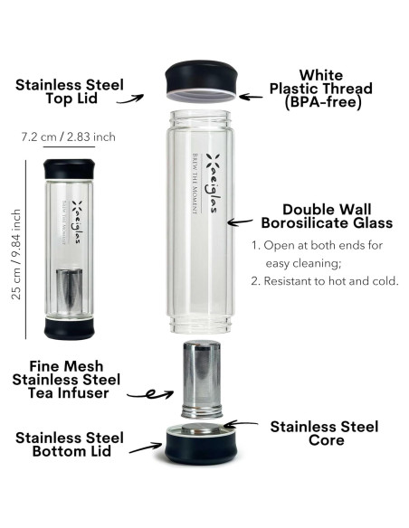 Botella de Té Xaeiglas 400ml con Infusor Acero Inoxidable
