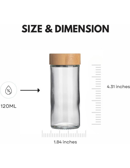 24 Tarros de Especias de Vidrio 120ml con Tapas de Bambú