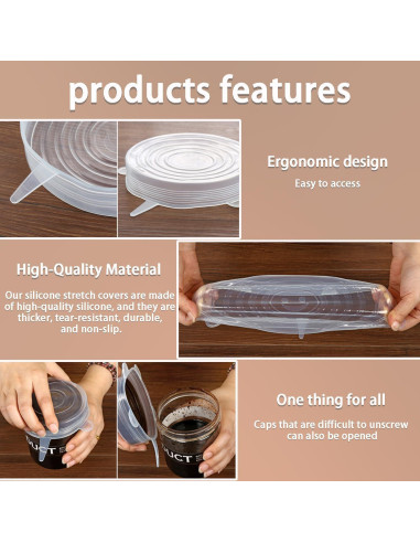 6 Tapas de Silicona Estirables Zisqerts 9.53 cm Reutilizables
