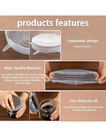 6 Tapas de Silicona Estirables Zisqerts 9.53 cm Reutilizables