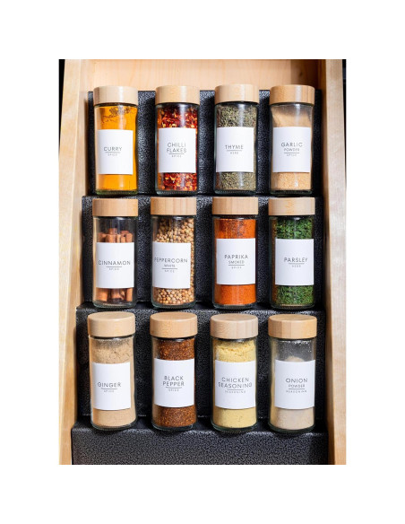 24 Tarros de Especias de Vidrio 120ml con Tapas de Bambú