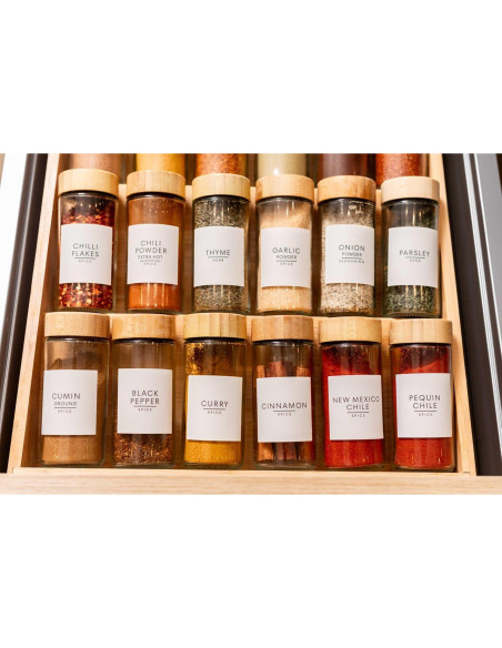 24 Tarros de Especias de Vidrio 120ml con Tapas de Bambú
