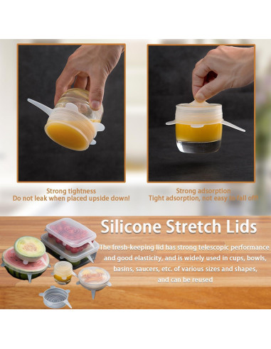 6 Tapas de Silicona Estirables Zisqerts 9.53 cm Reutilizables