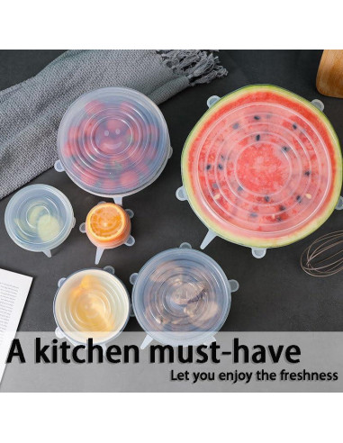 6 Tapas de Silicona Estirables Zisqerts 9.53 cm Reutilizables