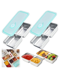 Contenedores de Snack Hodvya 2pcs Acero Inoxidable Doble Compartimento