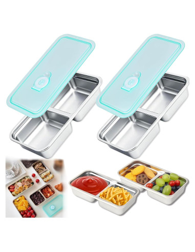 Contenedores de Snack Hodvya 2pcs Acero Inoxidable Doble Compartimento