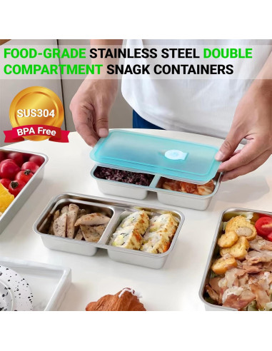 Contenedores de Snack Hodvya 2pcs Acero Inoxidable Doble Compartimento