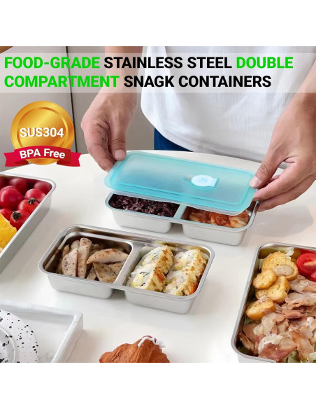 Contenedores de Snack Hodvya 2pcs Acero Inoxidable Doble Compartimento