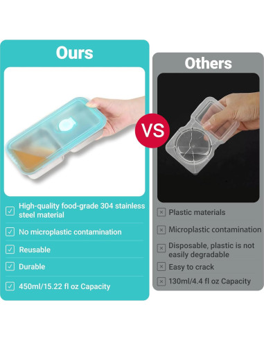 Contenedores de Snack Hodvya 2pcs Acero Inoxidable Doble Compartimento