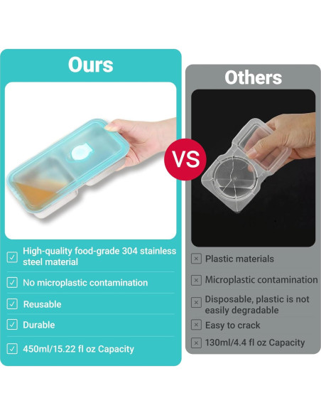 Contenedores de Snack Hodvya 2pcs Acero Inoxidable Doble Compartimento