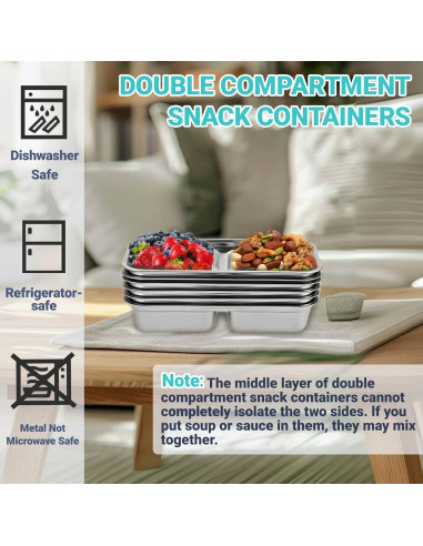 Contenedores de Snack Hodvya 2pcs Acero Inoxidable Doble Compartimento