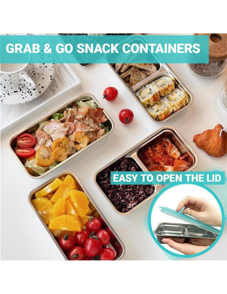 Contenedores de Snack Hodvya 2pcs Acero Inoxidable Doble Compartimento