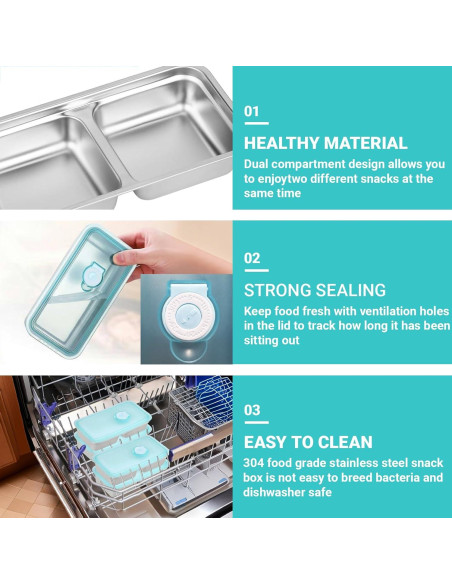 Contenedores de Snack Hodvya 2pcs Acero Inoxidable Doble Compartimento