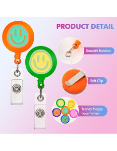 6 Sujetadores de Insignias Coloridos Eunoir con Clip Retráctil 2