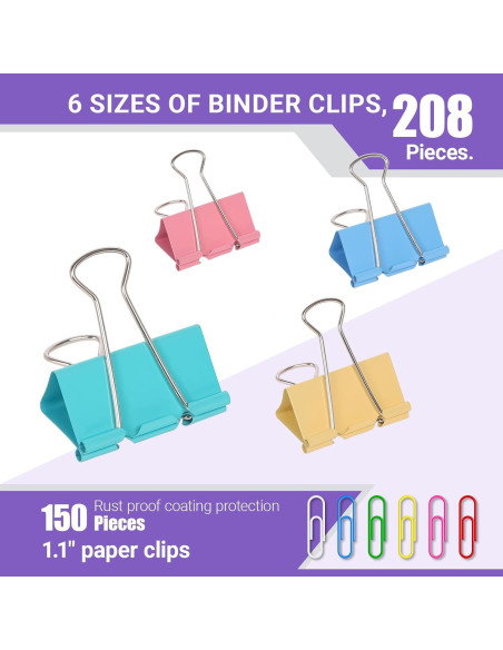 Combo de Clips de Carpeta y Papel WORPSON 208 PCS Multicolor