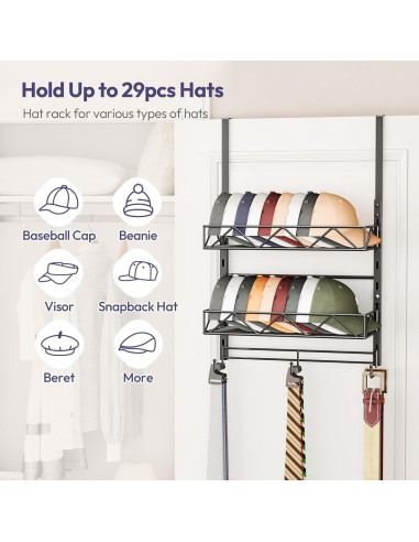 Organizador de Sombreros SWTYMIKI - Estante de 3 Niveles Negro