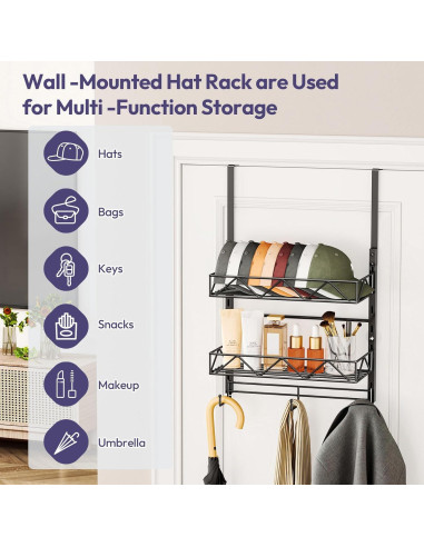 Organizador de Sombreros SWTYMIKI - Estante de 3 Niveles Negro