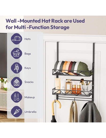 Organizador de Sombreros SWTYMIKI - Estante de 3 Niveles Negro