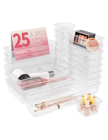 25 PCS Organizadores de Cajones Lulltou Transparentes Antideslizantes