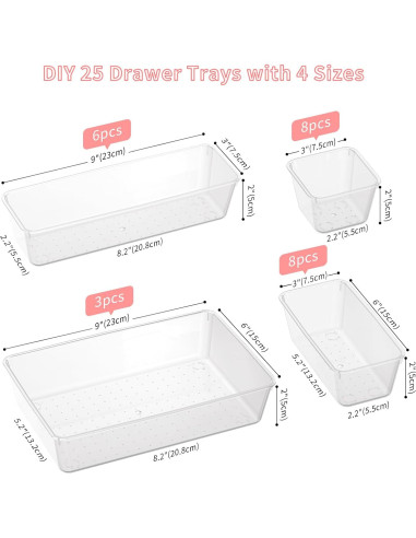 25 PCS Organizadores de Cajones Lulltou Transparentes Antideslizantes
